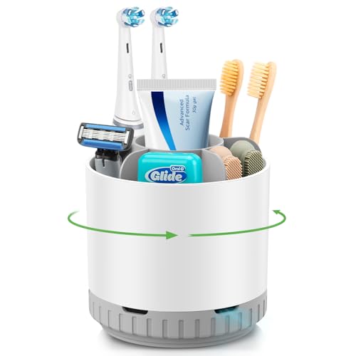 GFWARE Toothbrush Holders for Bathrooms - White Rotating Kids Electric Toothbrush and Toothpaste Holder, Detachable 6 Slot...