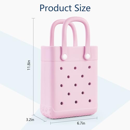 Kcizloz Mini Rubber Tote Bag for Girls & Women, X-Small Waterproof EVA Beach Bag with 7 Cute Charms