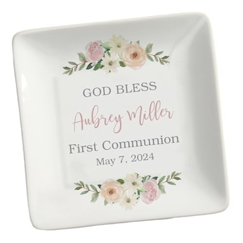 Personalization Universe Personalized Floral First Communion Porcelain Trinket Tray - Custom Name & Date Keepsake Jewelry ...
