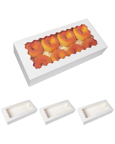 qiqee Auto-pop up 12x5.5x2.5 Inch White Cookie Box with Window 30Pcs Pastry Macaron Bakery Box For Packaging