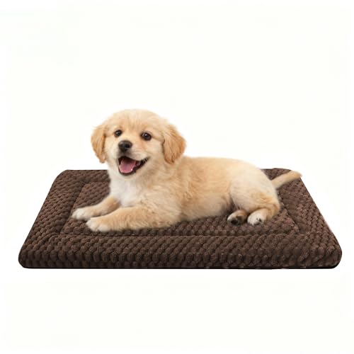 Dog Bed Crate Mat, Soft Durable Washable Anti-Slip Kennel Pad for Dogs & Cats, Reversible (Dark Brown, S(24"*18"*1.5"))
