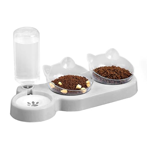 Marchul Raised Three Cat Dishes for Food and Water, Pet Feeding Bowls with Automatic Water Bottle