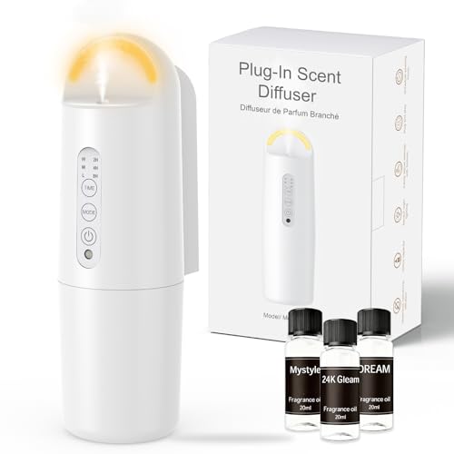 Plug in Waterless Essential Oil Diffuser, Elegant Waterless Scent Diffuser Starter Kit with 24H Smart Timer & Light Senso...