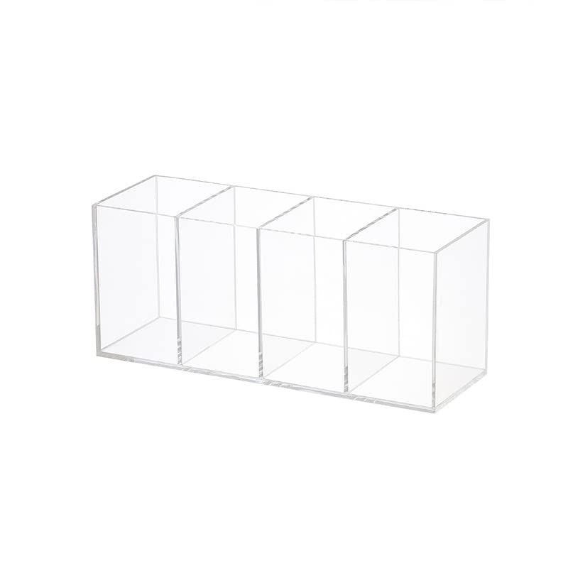 HSYMQ Acrylic Pen Holder 4 Compartments Clear Pencil Holder Organizer Makeup Brush Holder