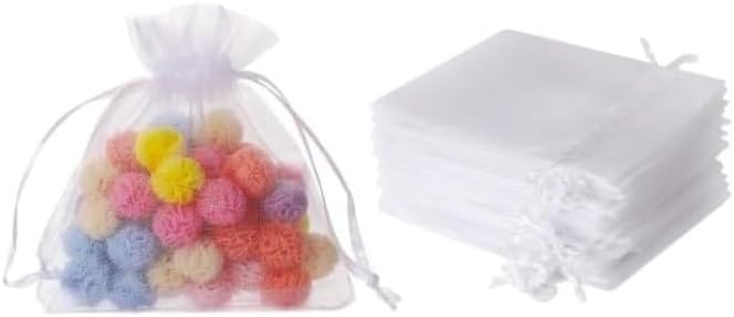 YLiiii 50Pcs White Mini Sheer Organza Gift Bags, 2x3 Breathable Storage Bag with Drawstring, Mesh Bags for Wedding Favor P...