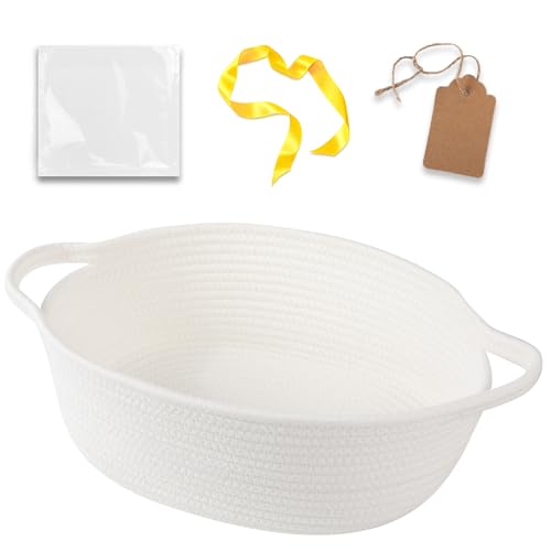 OIAHOMY Small Woven Basket with Gift Bags, Ribbons & DIY Label Card, Baskets for Gifts Empty, Small Rope Basket 12 * 8 * 5...