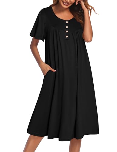 Ekouaer House Dress for Women with Pockets Short Sleeve Moo Moos Plus Size Nightgowns Floral Print Mumu Dresses