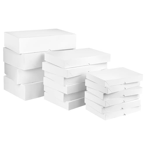 Ocmoiy 16 Pack White Gift Boxes with Lids, Assorted Sizes (6 Small 11", 6 Medium 14", 4 Large 17") Gift Boxes for Present...