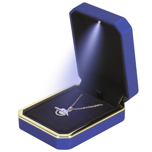 Luxury LED Pendant Necklace Gift Box with LED Light, Velvet Jewelry Storage Display Case for Proposal Engagement Wedding A...
