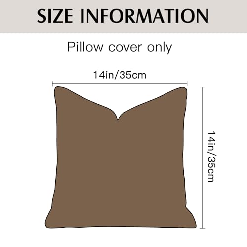 OTOSTAR Pack of 2 Brown Decorative Pillow Covers 14x14 Inch Soft Linen Texture Couch Throw Pillows Farmhouse Cushion Cover...