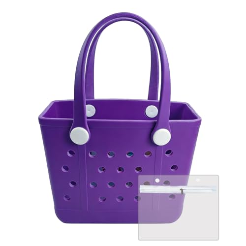 Juyeesm Small Rubber Beach Bags for Kids, Waterproof Sandproof Rubber Tote Bags Pool Bag for Travel, Boat, Sport