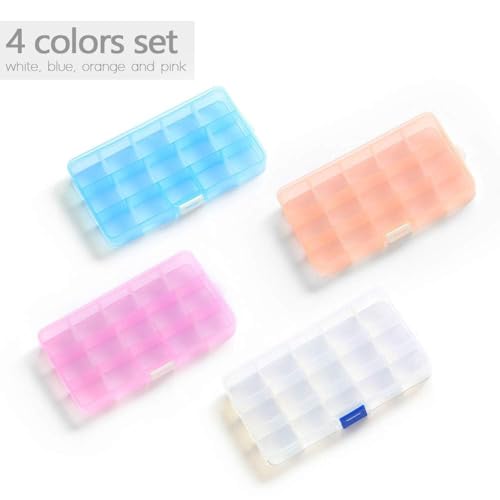 Opret 15 Girds Bead Organizer(4 Pack), Earring Organizer Box, SMALL Plastic Containers with Adjustable Dividers for Crafts...