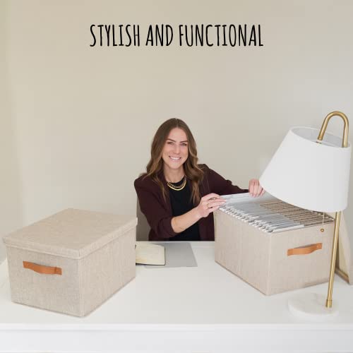 ZICOTO Decorative File Organizer Box Set of 2 - Collapsible Linen Filing Cabinets w/Handles Are Perfect to Store all Your ...