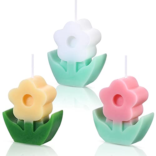 3 Pcs Flower Shaped Scented Candle Set Soy Wax Candle Decor for Table Fireplace Room Aesthetic Cute Gifts for Christmas Wo...
