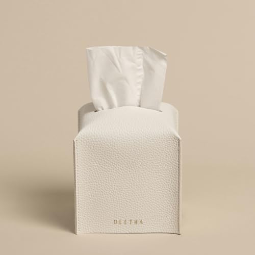OLETHA Square Tissue Box Cover - Aesthetic Desk Decor for Room, Home & Office - Tissues Cube Boxes Holder - White, Set of 2