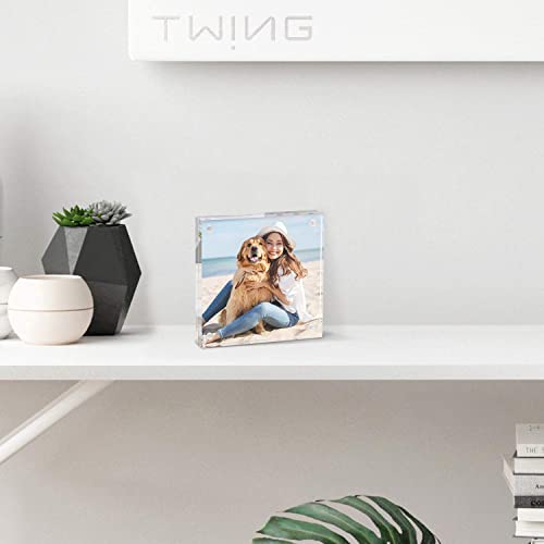 TWING 3 Pack 4 x 6 Acrylic Frame,Acrylic Picture Frames Horizontal Magnet Double Sided 4x6 Picture Frame,10+10MM Thick Cle...