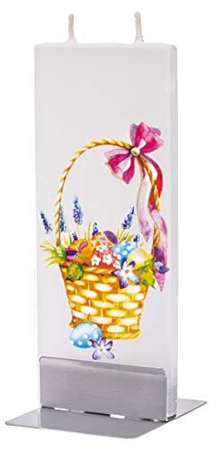 Flatyz Hand Painted Flat Candle| Unscented, Dripless, Smokeless, Decorative | Easter Basket | Double Wick with Metal Base...