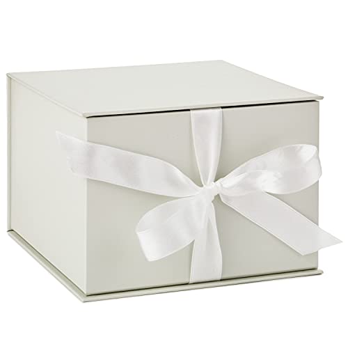 Hallmark Medium Gift Box with Lid and Shredded Paper Fill (Grey White 7 inch Box) for Weddings, Bridal Showers, Graduation...