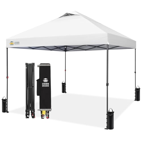 CROWN SHADES 10x10 Pop Up Canopy - Patented Center Lock One Push Instant Outdoor Canopy Beach Tent with STO-N-Go Bag 8 Sta...