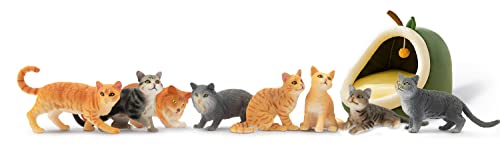 Toymany 8PCS Grey & Orange Cat Figurines Set, Realistic Cat Figures Kitten Toys, Cat Cake Toppers Easter Egg Birthday Gift...