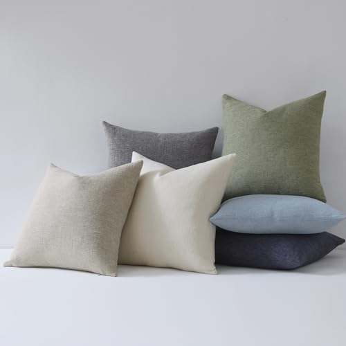 Meekio Set of 2 Ivory Throw Pillow Covers 18x18, Modern Farmhouse Linen Blend Decorative Pillow Covers for Couch Sofa Bed,...