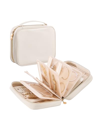 Lolalet Travel Jewelry Organizer Case, Large Jewelry Binder Book with Individual Pouches, Portable Leather Zippered Bag fo...