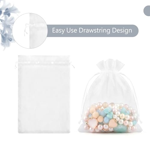 FUNFERY 100 Pcs White Organza Bags 3x4 in, Small Mesh Drawstring Gift Bags for Sachet, Jewelry, Wedding Favor, Candy Goodi...