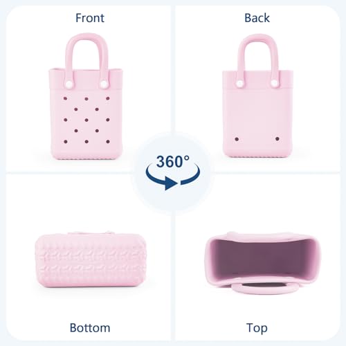 Kcizloz Mini Rubber Tote Bag for Little Girl & Woman, X-Small EVA Waterproof Beach Bag with 7 Customizable Charms