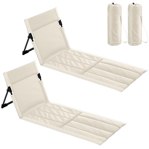 Vicenpal 2 Pack Foldable Beach Lounge Chairs Portable Lightweight Beach Mat Lounger Chairs with Back Support Pool Seat for...