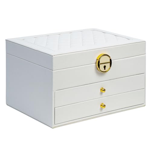 coobest 3 Layer Jewelry Box, Lockable Jewelry Holder Organizer with Jewelry Drawer, Large Jewelry Boxes & Organizer with V...