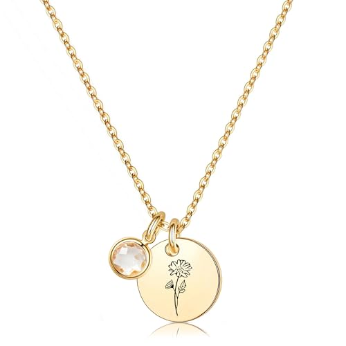 Birth Flower Necklaces for Women, 18K Gold Plated Dainty Birthstone Pendant Necklaces Handmade Birth Month Flower Jewelry ...