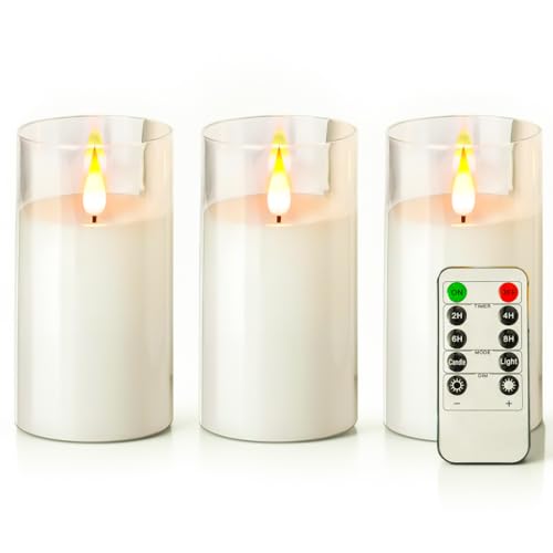 NICEME Flickering Flameless Candles with Remote Control Timer Unbreakable Acrylic Battery Operated LED Candles with Flicke...