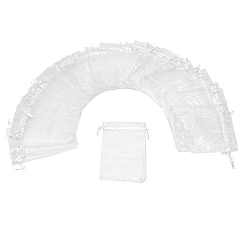 Bezall 50Pcs White Organza Bags 3x4 Inch, Small Sheer Wedding Party Favor Bags with Drawstring, Mesh Jewelry Gift Bags Chr...