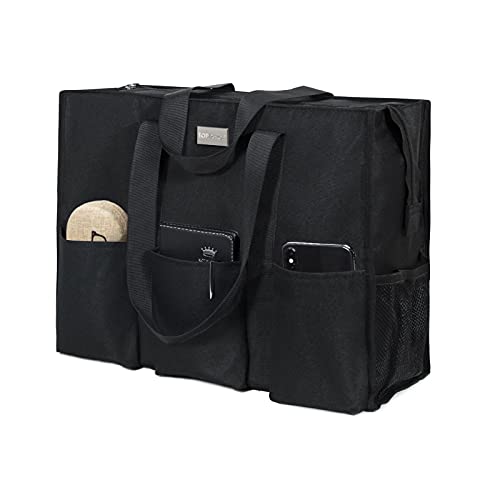 TOPDesign Utility Water Resistant Tote Bag with 13 Pockets, Top Zipper Closure & Thick Bottom Support, for Working Women