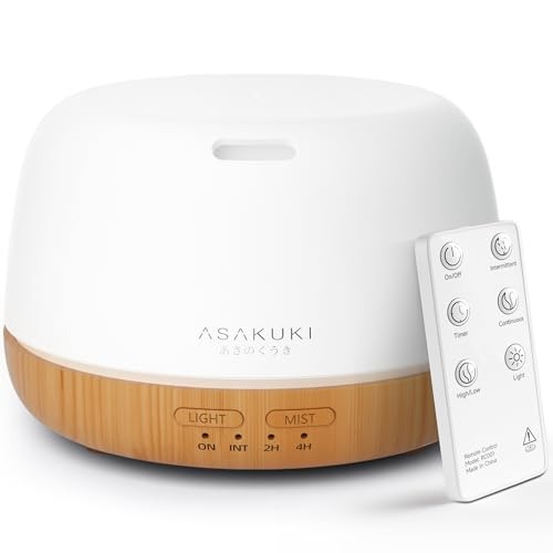 ASAKUKI Essential Oil Diffuser, 300ml Ultrasonic Aromatherapy Oil Humidifier with 7 Colors LED Lights, 2 Mist Mode for Hom...