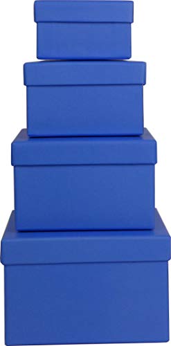 Cypress Lane Square Rigid Gift Boxes, a Nested Set of 4, 3.5x3.5x2 to 6x6x4 inches (Blue)