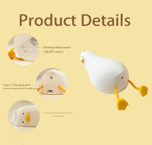 HAPPYBAG LED Lying Flat Duck Night Light, 3 Level Dimmable Nursery Nightlight,Cute Lamps Silicone Squishy Light Up Duck,Re...
