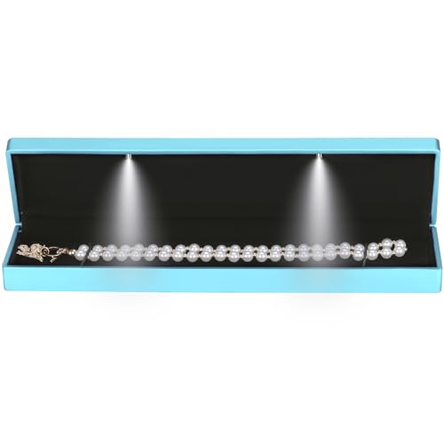 LETURE Long Chain Necklace Jewelry Gift Box Case with LED Light, Elegant Velvet Necklace Pendant Bracelet Box for Jewelry ...