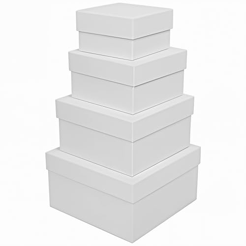 White Gift Boxes for Presents 4 Pack Nesting Gift Boxes with Lids，3.7“-6.4“ Assorted Sizes Square Stackable Boxes for Birt...