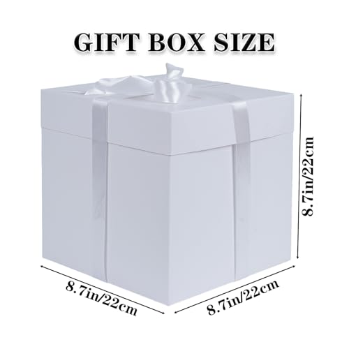 Elephant-package 8.7" Medium Birthday Gift Boxes with Lid and Ribbon, Square Gift Boxes - 4 Pcs (White), Bridal Showers, W...