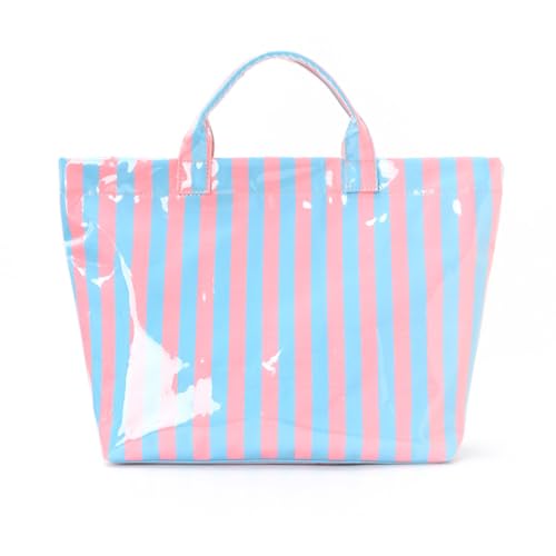 Hibilog Women’s Waterproof PVC Tote Bag for Women, Large Stripe Plastic Top Handle Oversize Hobo Bag for Travel Work Shopper