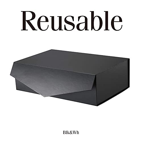 BLK&WH Large Gift Box 13.5x9x4.1 Inches, Black Collapsible Groomsman Gift Box with Magnetic Lid (Matte Black)