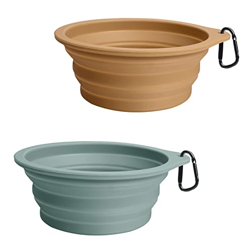 PetBonus 2-Pack Silicone Collapsible Dog Bowls, BPA Free Dishwasher Safe, Portable Foldable Expandable Travel Bowl, Food W...