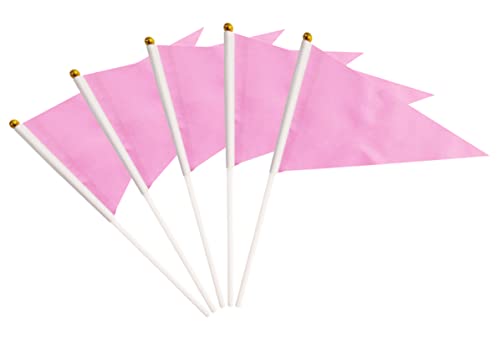 25 Pack Pink Pennant Flags Small Mini Hand Held Solid Color Pennant On Sticks Flags,Party Events Celebration,School,Grand ...