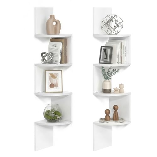 VASAGLE Set of 2, Corner Shelves Wall Mount, 4-Tier Floating Corner Bookshelves, Plant Shelves for Bedroom, Living Room, B...