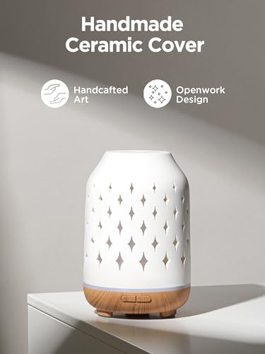 InnoGear Aromatherapy Diffuser, 150ml Ceramic Diffuser Ultrasonic Humidifier Cool Mist Essential Oil Diffusers for Home Ai...