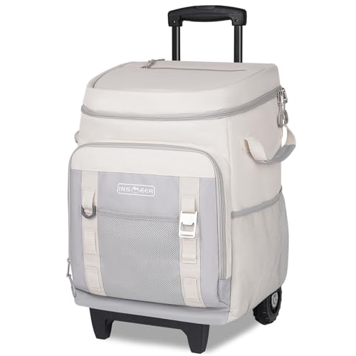 INSMEER Cooler with Wheels and Handle, 80 Cans/50L Rolling Cooler, Portable Soft Sided Cooler with Wheel, 2-in-1 Collapsib...