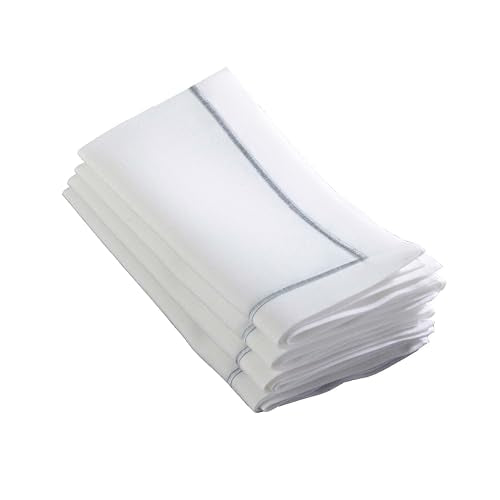 Saro Lifestyle Embroidered Line Design Napkin (Set of 4), 20"x20", Platinum