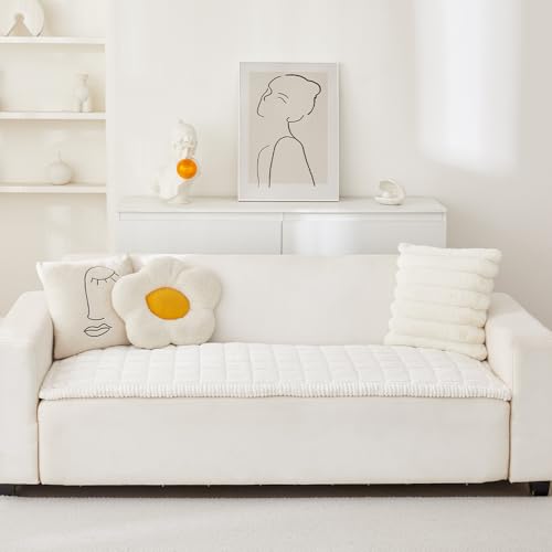 Awjcsv Couch Cover for Dogs Washable, Fuzzy Pet Couch Covers for 3 Cushion Sofa Pet Friendly, Non Slip Sofa Cover (White, ...
