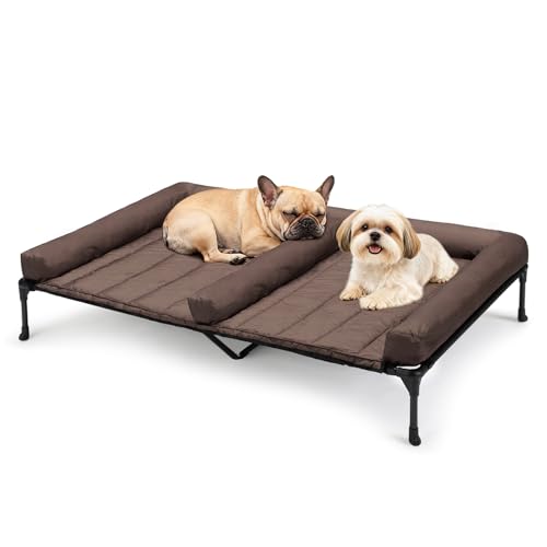 Veehoo Elevated Dog Bed for Two Dogs, Cooling Raised Dog Bed with Removable Waterproof Bolster Mat, 49" x 33" Double Dog B...